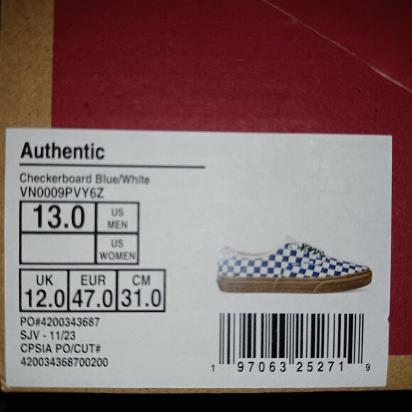 Vans Men's 13 Authentic Blue/Gum Checkerboard VN0009PVY6Z - Picture 5 of 12